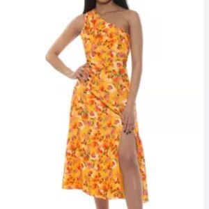 One-Shoulder Yellow Floral Maxi Dress